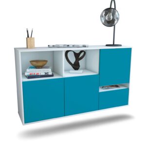 Sideboard Salinas | hängend | Korpus Weiß | Front in Türkis | 136x79x35cm (BxHxT)
