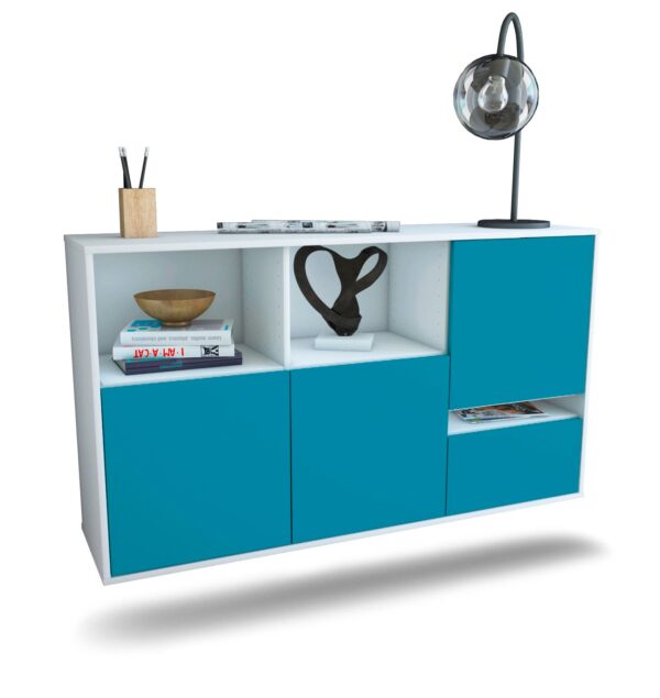 Sideboard Salinas | hängend | Korpus Weiß | Front in Türkis | 136x79x35cm (BxHxT)
