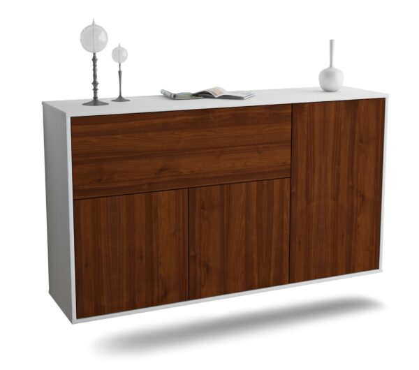 Sideboard Naperville | hängend | Korpus Weiß | Front in Walnuss Holz Optik | 136x79x35cm (BxHxT)