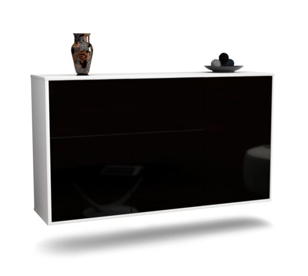 Sideboard Naperville | hängend | Korpus Weiß | Front in Hochglanz Schwarz | 136x79x35cm (BxHxT)