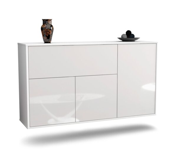 Sideboard Naperville | hängend | Korpus Weiß | Front in Hochglanz Weiß | 136x79x35cm (BxHxT)