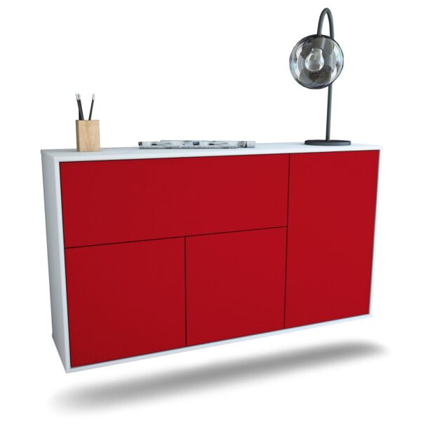Sideboard Naperville | hängend | Korpus Weiß | Front in Bordeaux | 136x79x35cm (BxHxT)