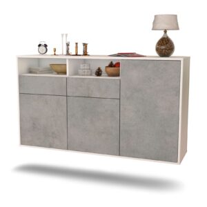 Sideboard Hollywood | hängend | Korpus Weiß | Front in Beton Optik | 136x79x35cm (BxHxT)
