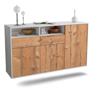 Sideboard Hollywood | hängend | Korpus Weiß | Front in Pinie Holz Optik | 136x79x35cm (BxHxT)