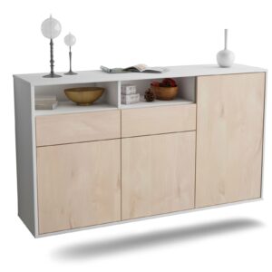 Sideboard Hollywood | hängend | Korpus Weiß | Front in Zeder Holz Optik | 136x79x35cm (BxHxT)
