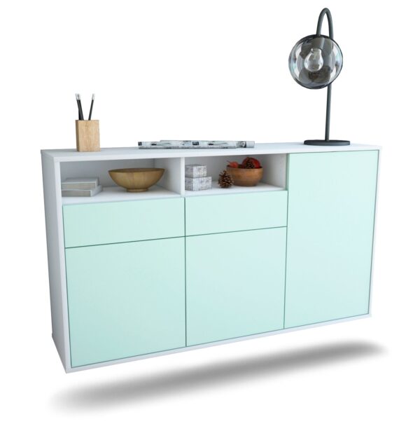 Sideboard Hollywood | hängend | Korpus Weiß | Front in Mint | 136x79x35cm (BxHxT)