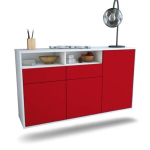 Sideboard Hollywood | hängend | Korpus Weiß | Front in Bordeaux | 136x79x35cm (BxHxT)