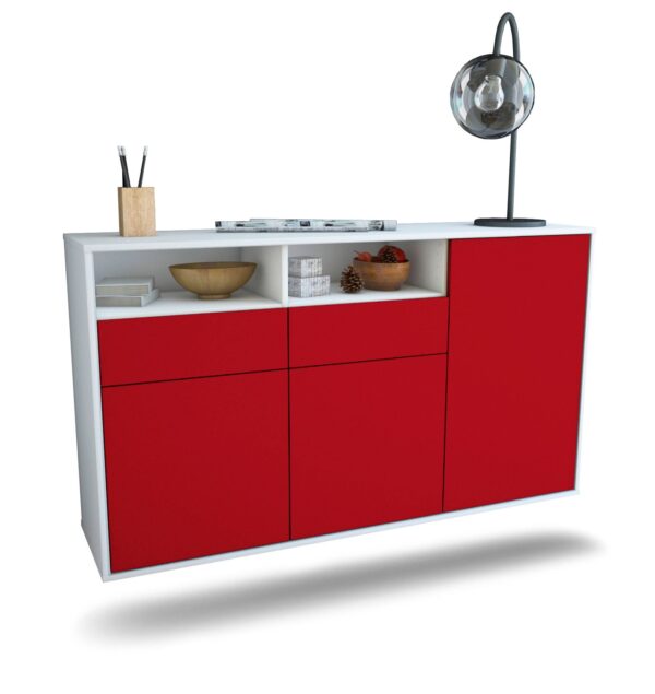 Sideboard Hollywood | hängend | Korpus Weiß | Front in Bordeaux | 136x79x35cm (BxHxT)