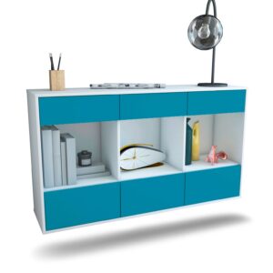 Sideboard Torrance | hängend | Korpus Weiß | Front in Türkis | 136x79x35cm (BxHxT)