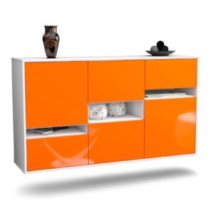 Sideboard Hayward | hängend | Korpus Weiß | Front in Hochglanz Orange | 136x79x35cm (BxHxT)