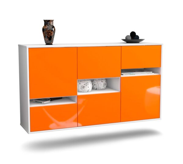 Sideboard Hayward | hängend | Korpus Weiß | Front in Hochglanz Orange | 136x79x35cm (BxHxT)