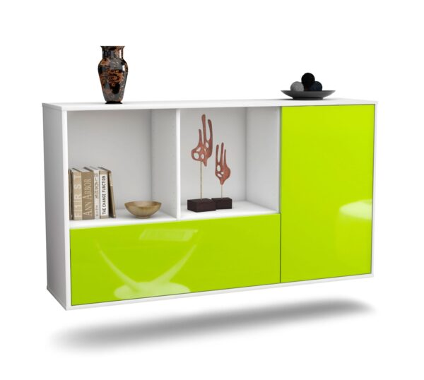 Sideboard Palmdale | hängend | Korpus Weiß | Front in Hochglanz Grün | 136x79x35cm (BxHxT)