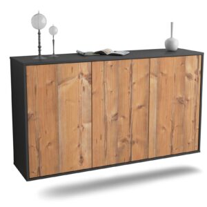 Sideboard Chattanooga | hängend | Korpus Anthrazit | Front in Pinie Holz Optik | 136x79x35cm (BxHxT)
