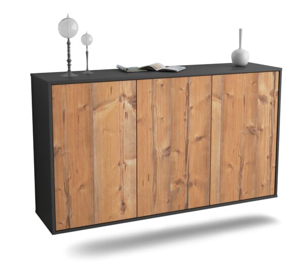 Sideboard Chattanooga | hängend | Korpus Anthrazit | Front in Pinie Holz Optik | 136x79x35cm (BxHxT)