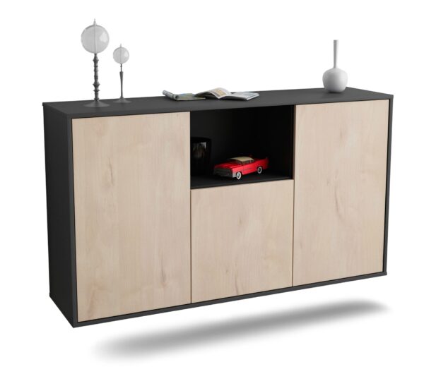 Sideboard Overland Park | hängend | Korpus Anthrazit | Front in Zeder Holz Optik | 136x79x35cm (BxHxT)