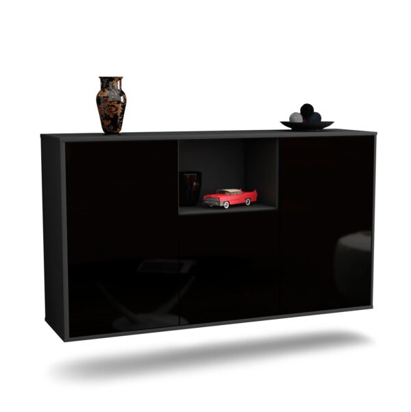 Sideboard Overland Park, Schwarz, hängend (136x79x35cm)