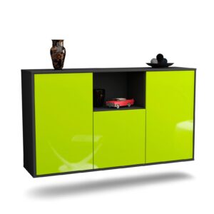 Sideboard Overland Park | hängend | Korpus Anthrazit | Front in Hochglanz Grün | 136x79x35cm (BxHxT)