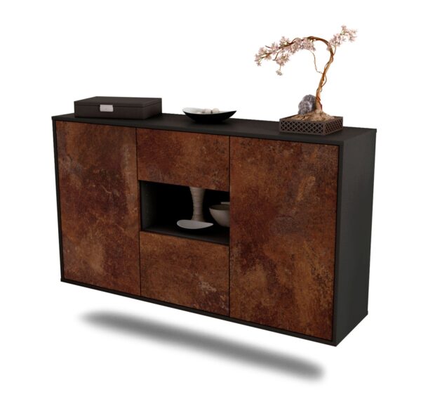 Sideboard Tallahassee | hängend | Korpus Anthrazit | Front in Rost Optik | 136x79x35cm (BxHxT)
