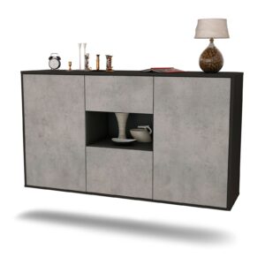Sideboard Tallahassee | hängend | Korpus Anthrazit | Front in Beton Optik | 136x79x35cm (BxHxT)
