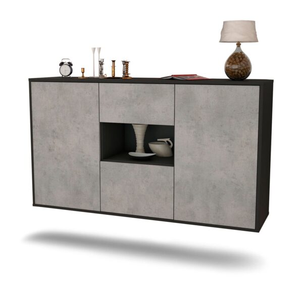 Sideboard Tallahassee | hängend | Korpus Anthrazit | Front in Beton Optik | 136x79x35cm (BxHxT)