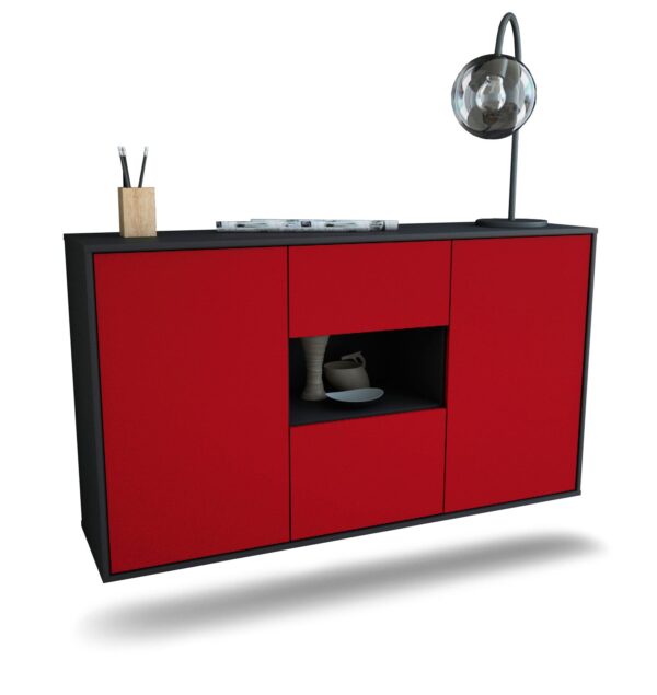 Sideboard Tallahassee | hängend | Korpus Anthrazit | Front in Bordeaux | 136x79x35cm (BxHxT)