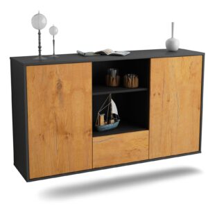 Sideboard Oceanside | hängend | Korpus Anthrazit | Front in Eiche Holz Optik | 136x79x35cm (BxHxT)