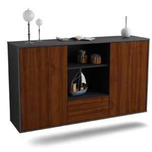 Sideboard Oceanside | hängend | Korpus Anthrazit | Front in Walnuss Holz Optik | 136x79x35cm (BxHxT)