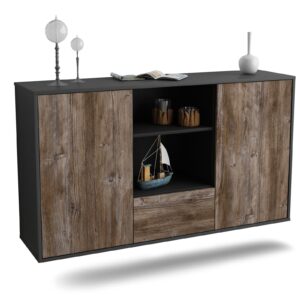 Sideboard Oceanside | hängend | Korpus Anthrazit | Front in Treibholz Holz Optik | 136x79x35cm (BxHxT)