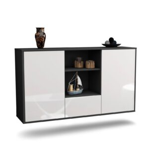 Sideboard Oceanside | hängend | Korpus Anthrazit | Front in Hochglanz Weiß | 136x79x35cm (BxHxT)