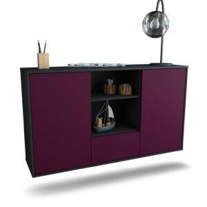 Sideboard Oceanside | hängend | Korpus Anthrazit | Front in Lila | 136x79x35cm (BxHxT)