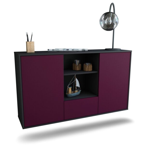 Sideboard Oceanside | hängend | Korpus Anthrazit | Front in Lila | 136x79x35cm (BxHxT)