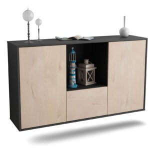 Sideboard Garden Grove | hängend | Korpus Anthrazit | Front in Zeder Holz Optik | 136x79x35cm (BxHxT)