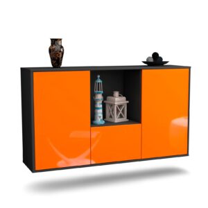 Sideboard Garden Grove | hängend | Korpus Anthrazit | Front in Hochglanz Orange | 136x79x35cm (BxHxT)