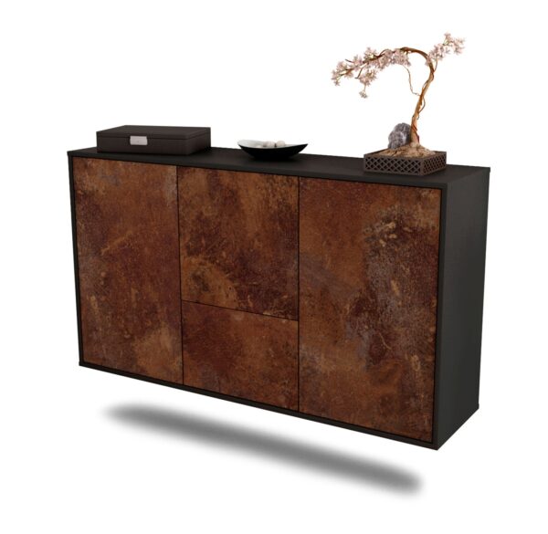 Sideboard Vancouver | hängend | Korpus Anthrazit | Front in Rost Optik | 136x79x35cm (BxHxT)