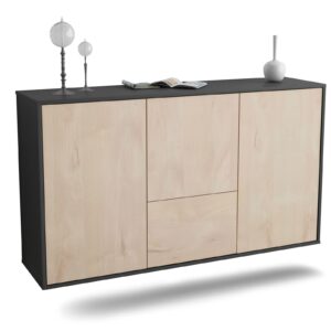 Sideboard Vancouver | hängend | Korpus Anthrazit | Front in Zeder Holz Optik | 136x79x35cm (BxHxT)