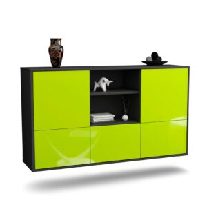 Sideboard Grand Prairie | hängend | Korpus Anthrazit | Front in Hochglanz Grün | 136x79x35cm (BxHxT)