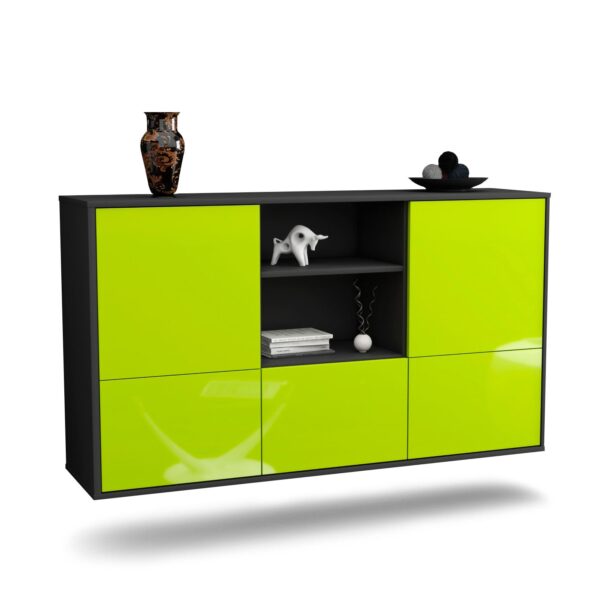 Sideboard Grand Prairie | hängend | Korpus Anthrazit | Front in Hochglanz Grün | 136x79x35cm (BxHxT)