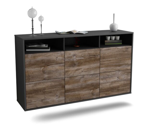 Sideboard Cape Coral | hängend | Korpus Anthrazit | Front in Treibholz Holz Optik | 136x79x35cm (BxHxT)