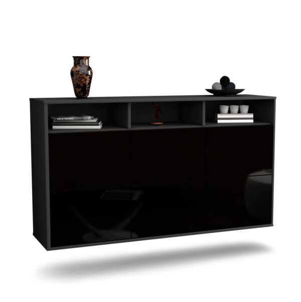Sideboard Cape Coral, Schwarz, hängend (136x79x35cm)