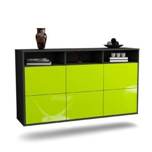 Sideboard Cape Coral | hängend | Korpus Anthrazit | Front in Hochglanz Grün | 136x79x35cm (BxHxT)