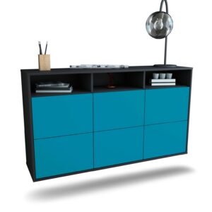 Sideboard Cape Coral | hängend | Korpus Anthrazit | Front in Türkis | 136x79x35cm (BxHxT)