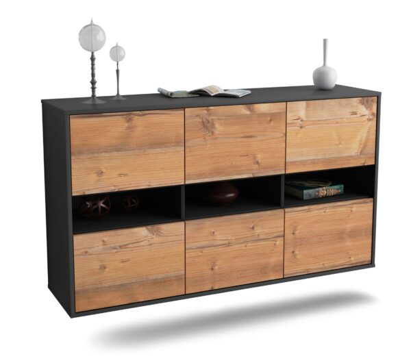 Sideboard Rockford | hängend | Korpus Anthrazit | Front in Pinie Holz Optik | 136x79x35cm (BxHxT)