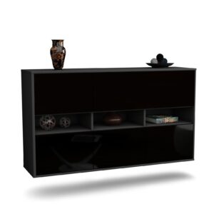 Sideboard Rockford | hängend | Korpus Anthrazit | Front in Hochglanz Schwarz | 136x79x35cm (BxHxT)