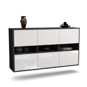 Sideboard Rockford | hängend | Korpus Anthrazit | Front in Hochglanz Weiß | 136x79x35cm (BxHxT)