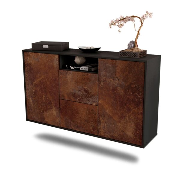 Sideboard Dayton | hängend | Korpus Anthrazit | Front in Rost Optik | 136x79x35cm (BxHxT)