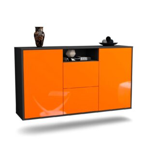 Sideboard Dayton | hängend | Korpus Anthrazit | Front in Hochglanz Orange | 136x79x35cm (BxHxT)