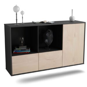Sideboard Springfield | hängend | Korpus Anthrazit | Front in Zeder Holz Optik | 136x79x35cm (BxHxT)