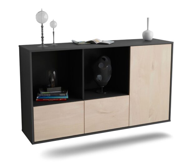 Sideboard Springfield | hängend | Korpus Anthrazit | Front in Zeder Holz Optik | 136x79x35cm (BxHxT)
