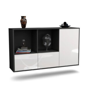 Sideboard Springfield | hängend | Korpus Anthrazit | Front in Hochglanz Weiß | 136x79x35cm (BxHxT)