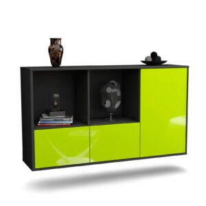 Sideboard Springfield | hängend | Korpus Anthrazit | Front in Hochglanz Grün | 136x79x35cm (BxHxT)